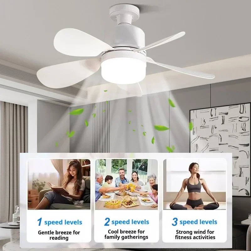 Ceiling Fan with Light With Remote 4 Speed Adjustable 3 Color Lights Timer Setting E27Ceiling Fan Lights Bedroom Kitchen Garage