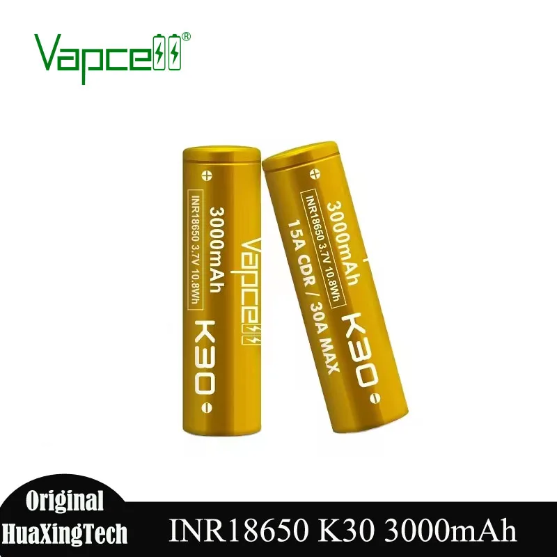 High Quality Vapcell 18650 K30 Battery 3000mah Rechargeable Lithium Batteries Good Performer INR18650 15A/30A 3.7V 10.8Wh Cell