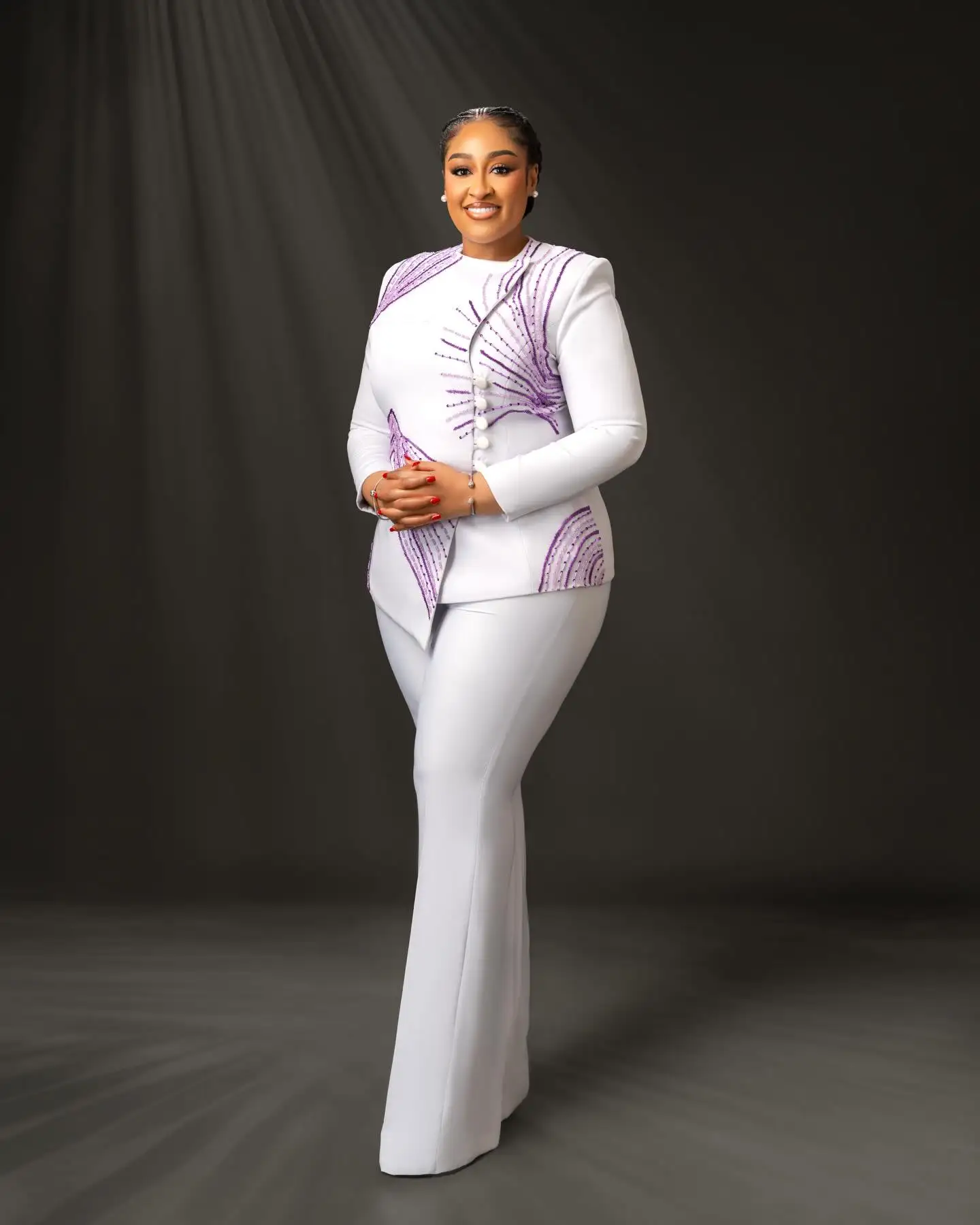 

White Women Suit Set 2 Pcs Blazer Pants Luxury Crystals Cotton Outfit Prom Formal Office Lady Jacket Wedding Coat Customized