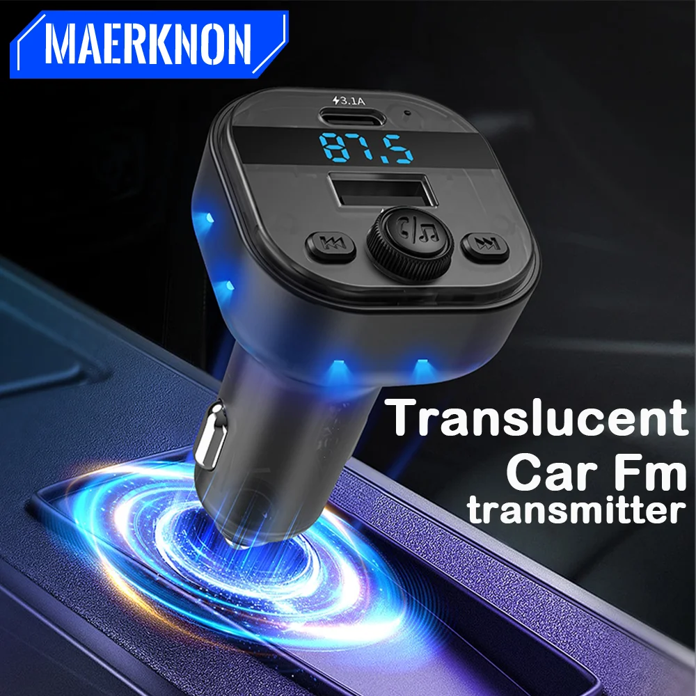 

Fast Charging Adapter Auto Accessories Translucent Type-C+USB Charger With Ambient Light Car Charger Bluetooth5.3 FM Transmitter