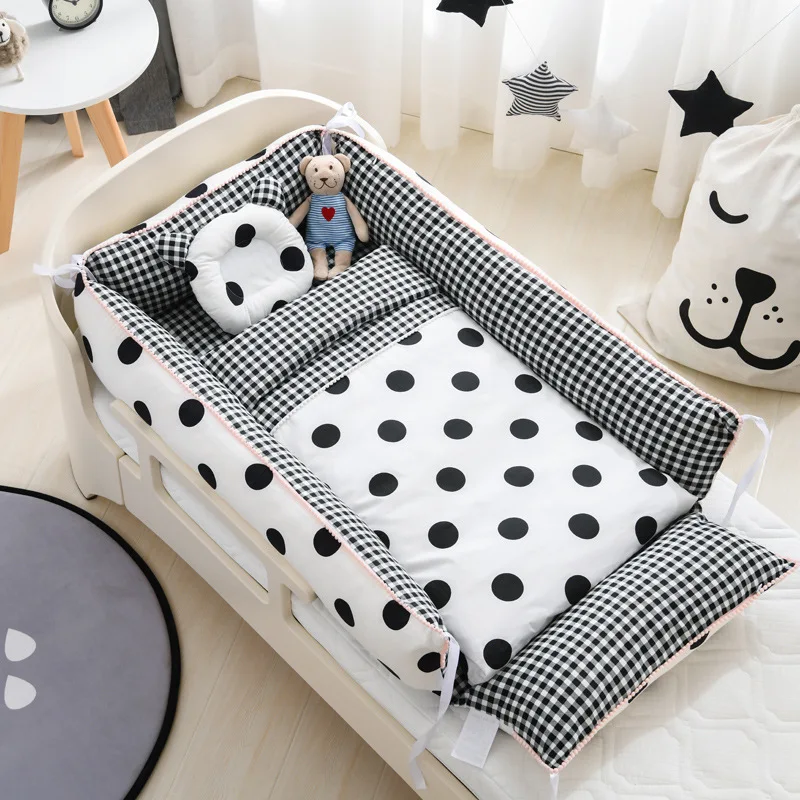 

Cross Border Double-sided Pure Cotton Baby Crib with Adjustable Bed Portable Anti Pressure High Edge Nursing Lit Enfant Twin Bed