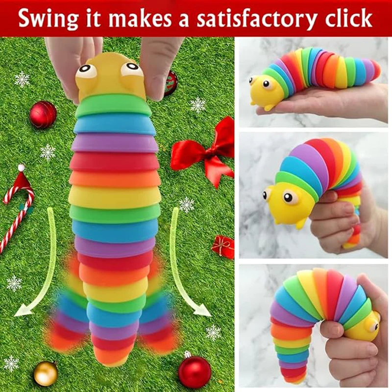 2 Pieces Colorful Articulated Fidget Rainbow Caterpillar Toy Ocean Shark Decompression Toys Stim Toy Decompression Fun Children