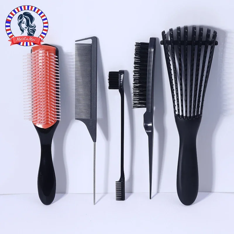3/5Pcs Curling Comb and Brush Set, Suitable for Curly, Wet and Dry Hair, Flexible Distribution Comb Set, Easy To Clean, Daily,