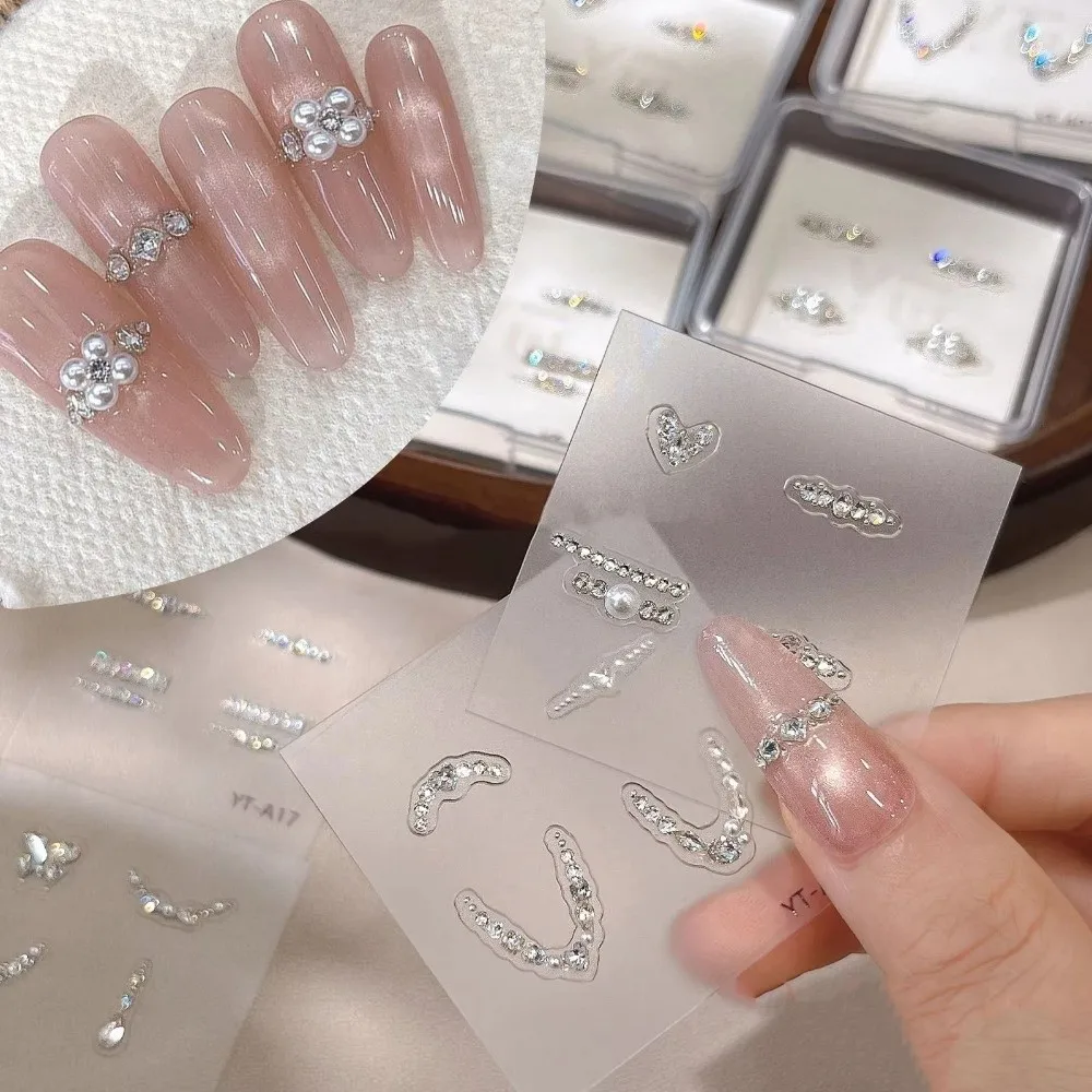 Love Heart Shape Nail Charm Art Stickers Crystal Pointed Bottom Nail Accessories Arranged Strip Nail Sticker Decal