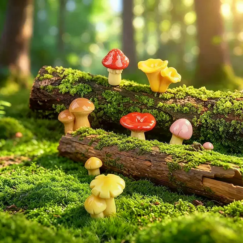 Mini Resin Mushroom Ornaments Micro Landscape Dollhouse Miniature Model Fairy Moss Garden DIY Bonsai Decor No Fade No Break