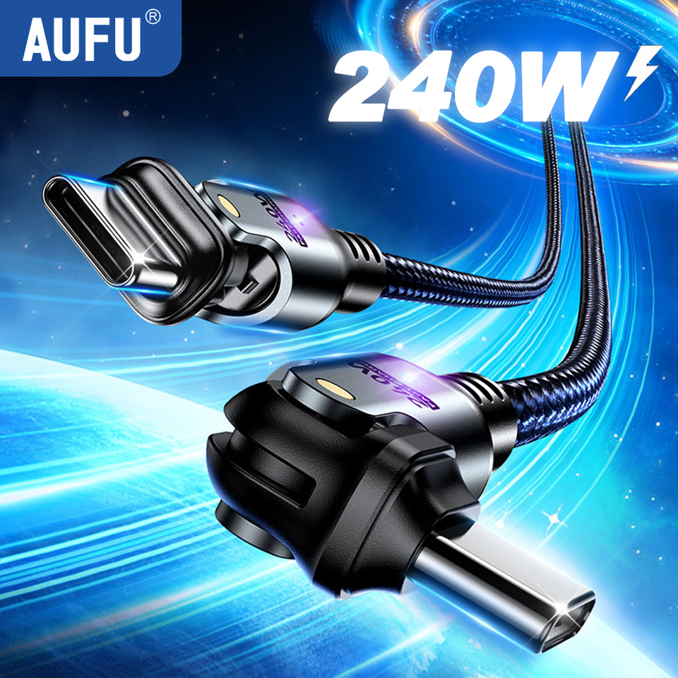  AUFU 240W USB Type C Cable 5A PD3.1 Fast Charging Cord For Samsung Galaxy S23 S24 iphone 1716 Pro Xiaomi 180 Rotate Charge Cable 