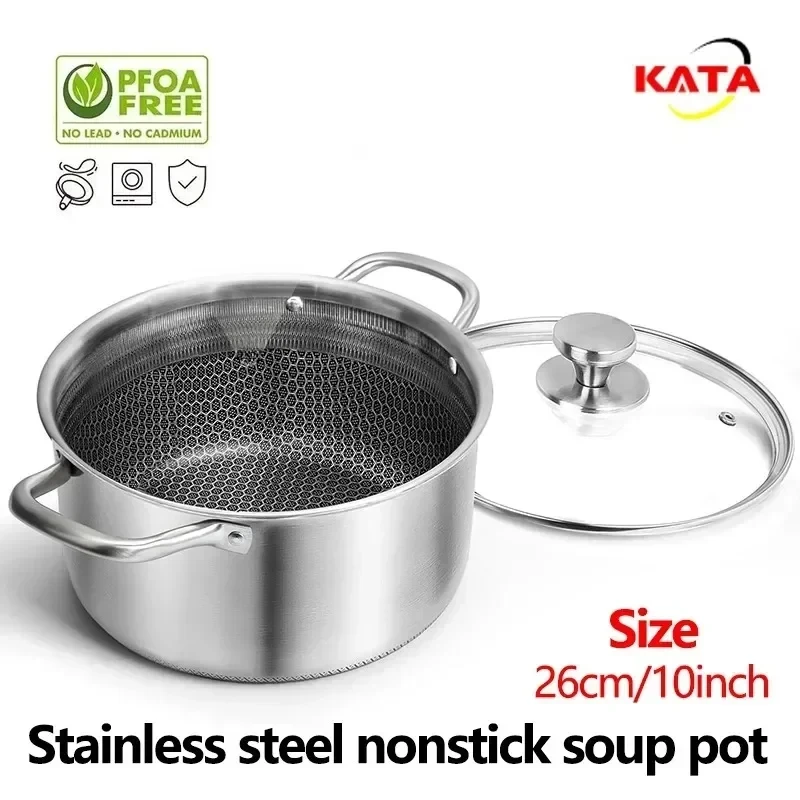 Kitchen 10inch(26cm) Stainless Steel Stockpot Chicken Seafood Stewpot Honeycomb Nonstick Toxin Free Cookware Gourmet Cooking Pot