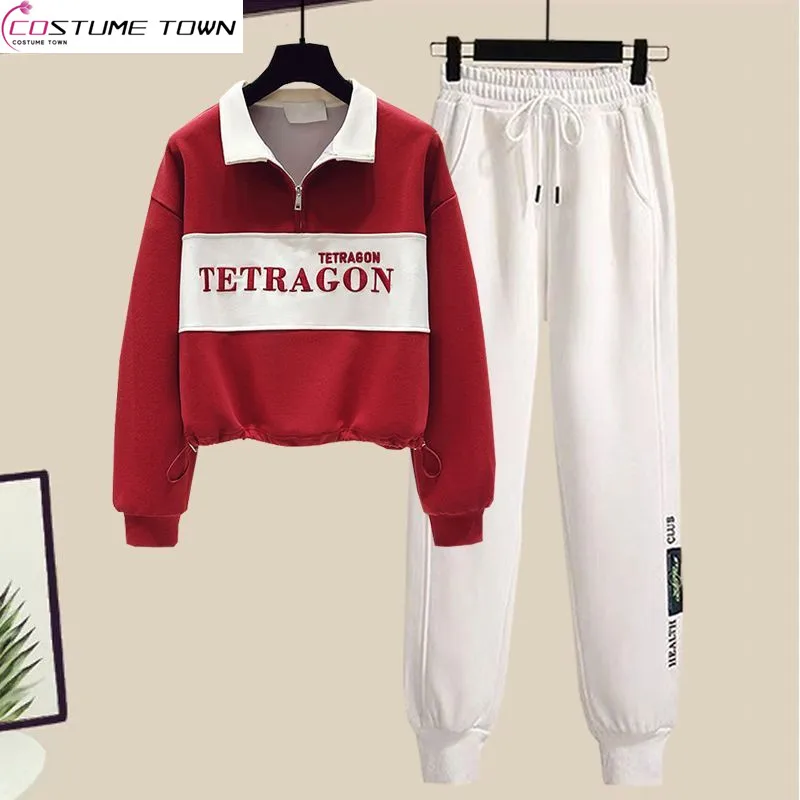 

Fashion Sports Women's Suit 2023 Spring and Autumn Wear New Korean Version Age Reduction Top Casual Pants Two-piece Set