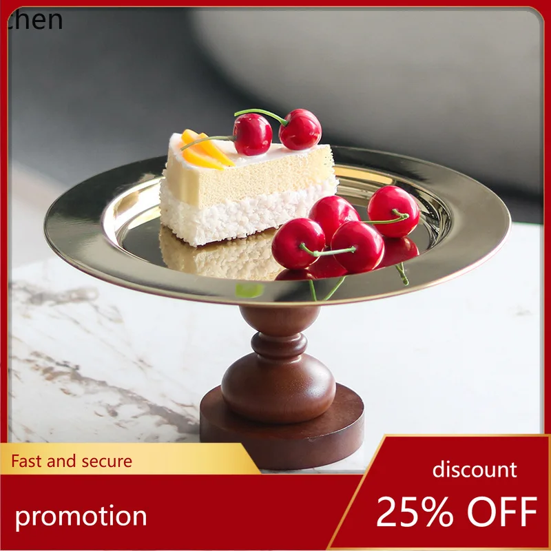 HXL Solid Wood Cylindrical Base Fruit Plate Decorative Cake Dessert Snack Dish