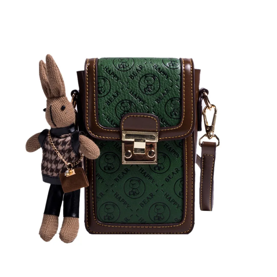 Mobile Phone Bag 2023 New Vintage Green Crossbody Bag Popular Versatile One Shoulder Bag Fashionable Little Bear Bag Female