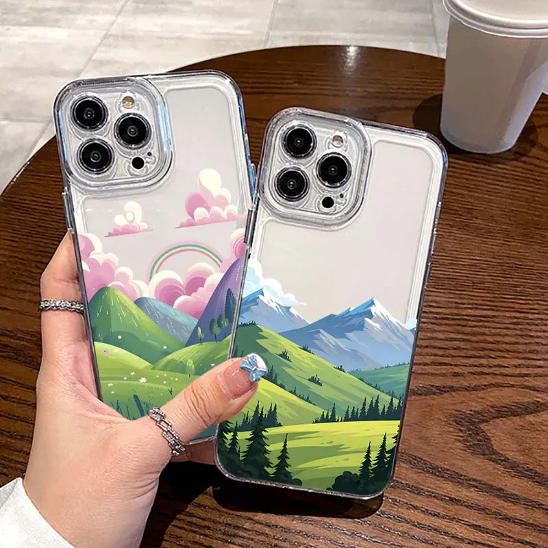 

Cartoon Alpine Mountain Forest Cover For Apple iPhone 17 16 15 Pro Max Plus Air Mini Protective Transparent Phone Case