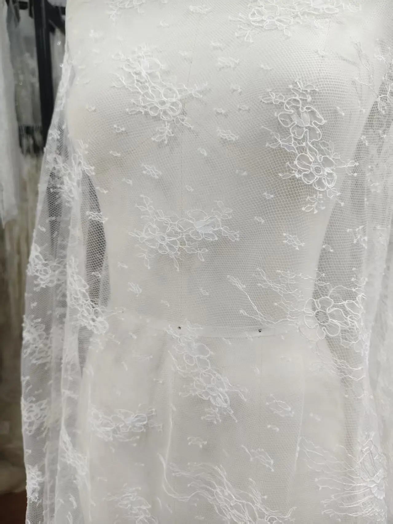 Premium White Floral Corded Embroidered Lace Fabric with Scalloped Eyelash Edge, Sheer Mesh Tulle Bridal Lace for Wedding D