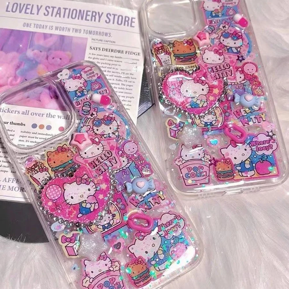 Cartoon Sanrio Kawaii Hello Kitty Dispensing Art Phone Case for Iphone15 15Pro 15Promax 14 13 12 11 Anti Fall Cute Girl Student