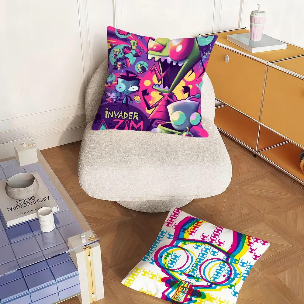 Cartoon I-Invader Z-Zim Pillow Case Sofa Living Room Bedroom Headboard Backrest Square Cushion Nap Time