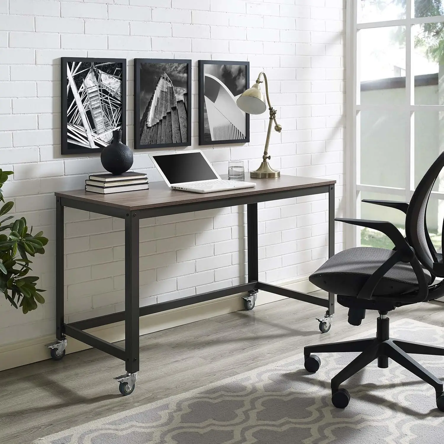 Industrial Modern Computer Office Desk With Locking Casters, Customized