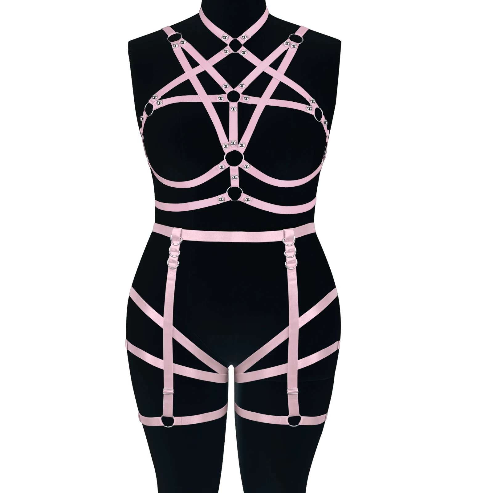 

Women Bondage Straps Lingerie Set Gothic Plus Size Fetish Rave Accessory Erotic Clothing Full Body Harness