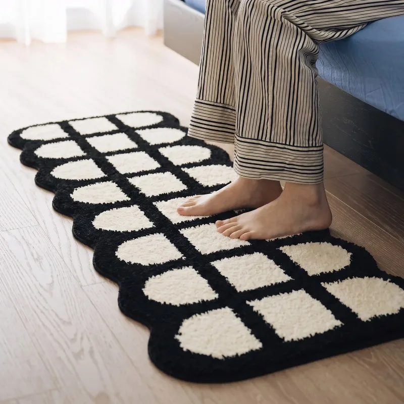 Cream Style Flocked Carpet, Soft Flocked Bedroom Rug Plush Sofa Floor Mat