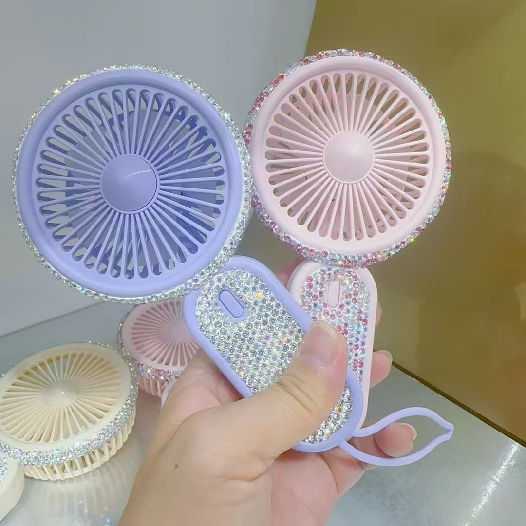 

Rhinestones Decorated USB Mini Handheld Fan Portable Electric Mute Charging Fan for Outdoor Use Women's Summer Cooling Tool
