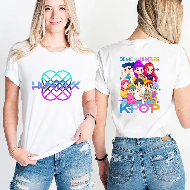 Kpop شيطان هنتر HuntrX طباعة تي شيرت الكورية أنيمي بلايز ملابس حريمي موضة Harajuku Kawaii تي شيرت المرأة Y2K الملابس