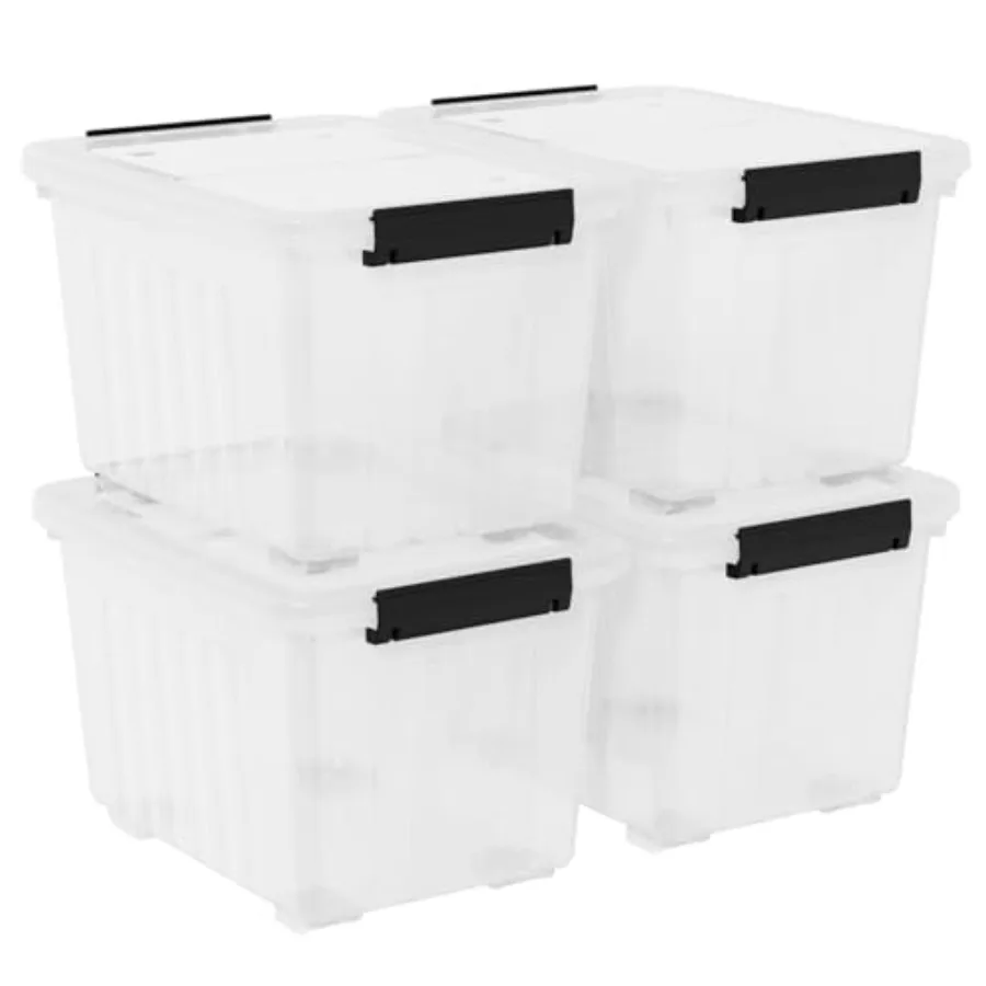 

4-Pack 50 Quart Plastic Storage Bin Box Organizing Container with Lid and Secure Latching Buckles Stackable Wheeled Box Clear