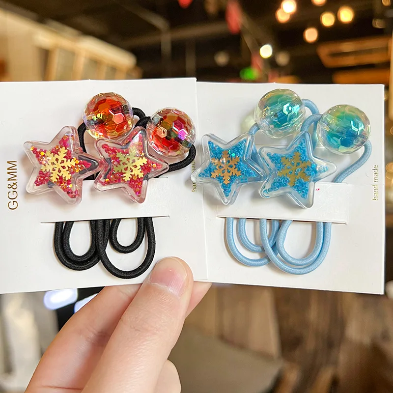 2pcs/lot Colorful Elastic Hair Bnds Transparent Acrylic Star Ball Hair Ties Girl Gum Lovely Kids Ponytail Holder Rope image 4