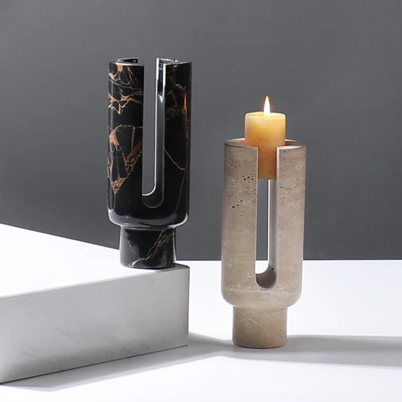 Luxury Marble Candle Holder for Wedding Dinning Party Vintage Travertine Candlestick for Table Centerpie