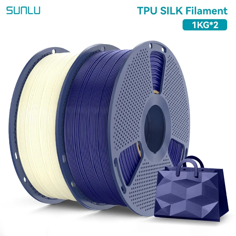 SUNLU 2 kg TPU-Seidenfilament, 1,75 mm, 1 kg Spule, flexibles, glänzendes Seidenfilament mit glatter Oberfläche für FDM-3D-Drucker, 98 A TPU-SEIDE