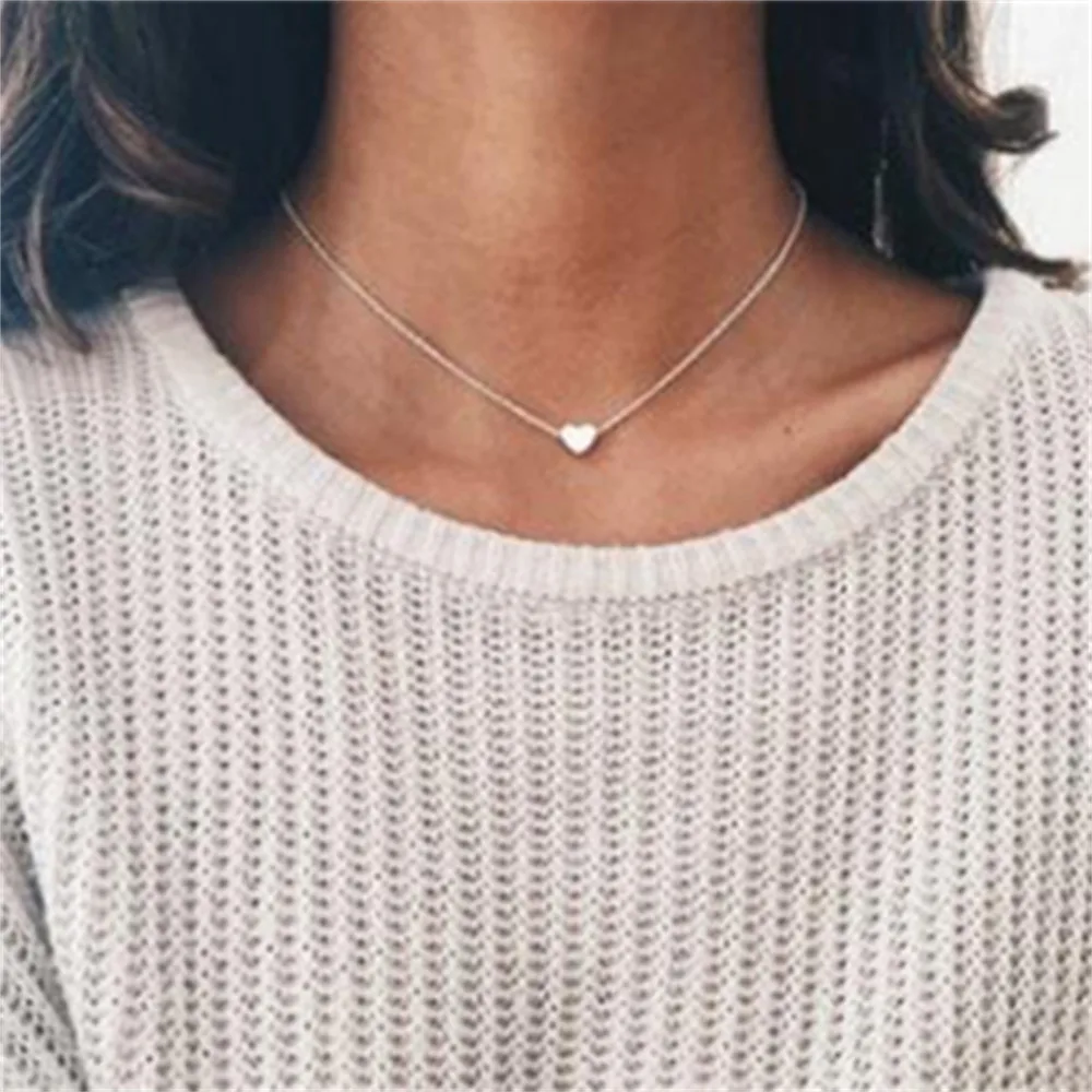 Fashion Silver Color Heart Necklace for Women Girls Teens Vintage Y2K Thin Light Bead Chain Minimalist Simple Party Jewelry Gift