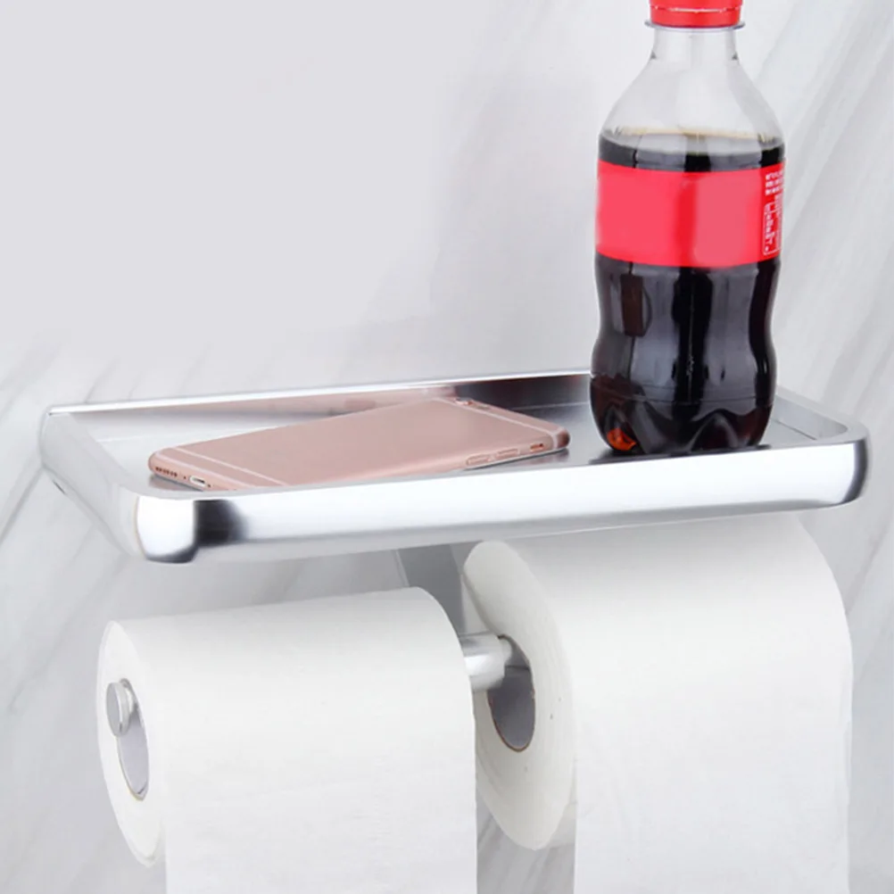 

Aluminum Paper Roll Holder Light Silver 26x13x11cm Double Tissue Phone Organizer Bathroom Storage Rack Wall Mounted