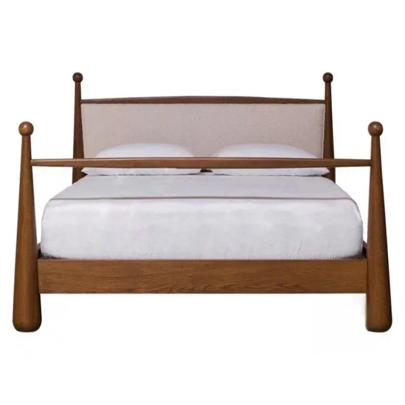 

Nordic simple solid wood modern children's soft bed wabi-sabi style homestay design 1.8 double bed all solid wood
