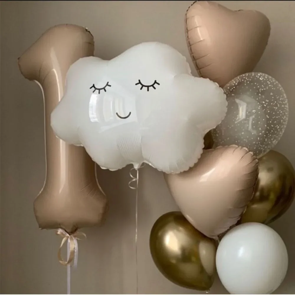 11pcs White Smile Cloud Aluminum Foil Balloons Set 32inch Caramel Helium Number Birthday Party Kids Baby Shower Decorations