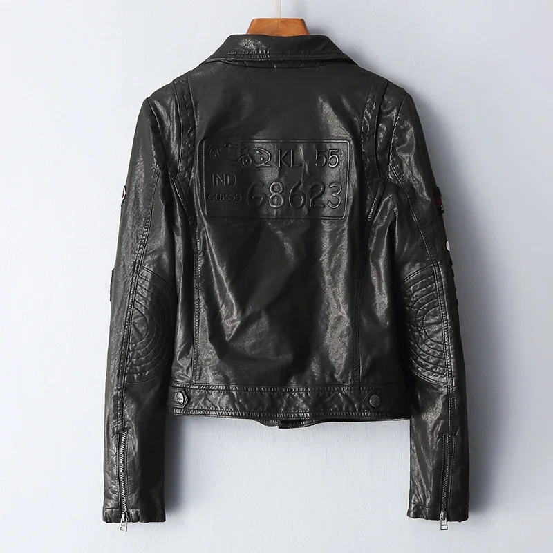 Kurtka damska Tajiyane ze skóry owczej, skórzana kurtka motocyklowa, krótkie płaszcze, koreańskie czarne dopasowane kurtki, Chaquetas Zm601