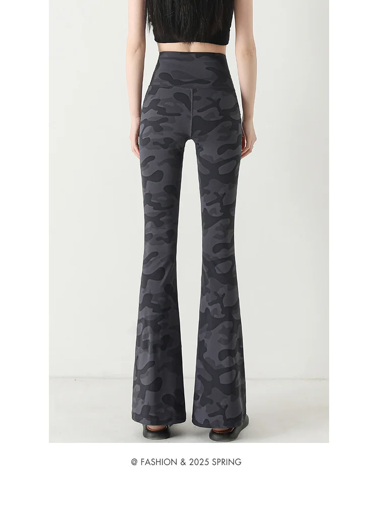 레깅스 복부 및 엉덩이 리프팅 요가 바지를 착용하는 여성용 하이 웨이스트 위장 상어 바지