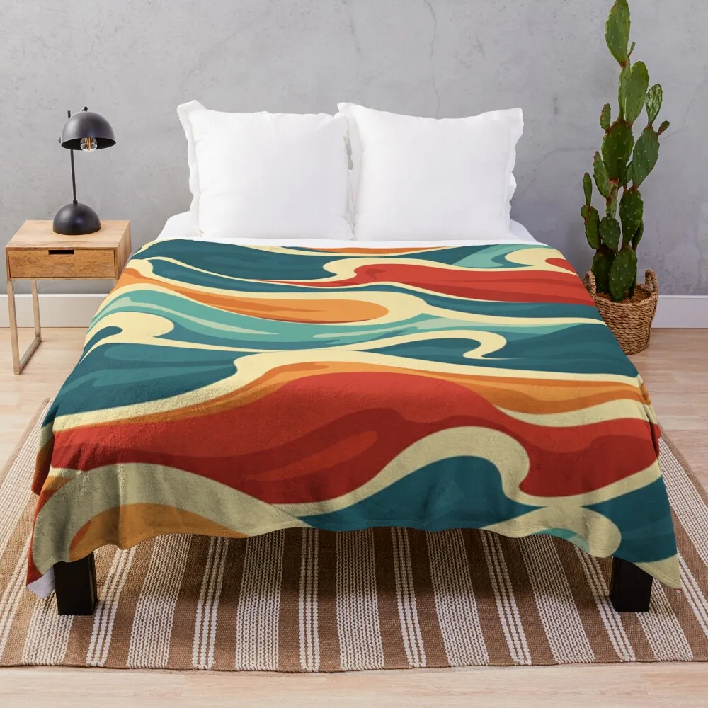 Abstract wave pattern retro colour scheme Active Outdoors Inspired Art Throw Blanket Bed Fashionable Sofa Quilt Blankets