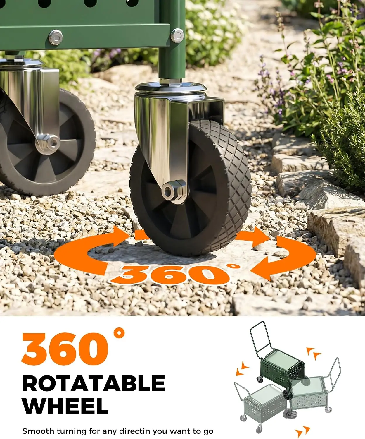 Rolling Garden Work Seat with Wheels, Upgraded Heavy Duty Cart for Seniors with Rotatable 360-Degree Wheels and Extended Handle,