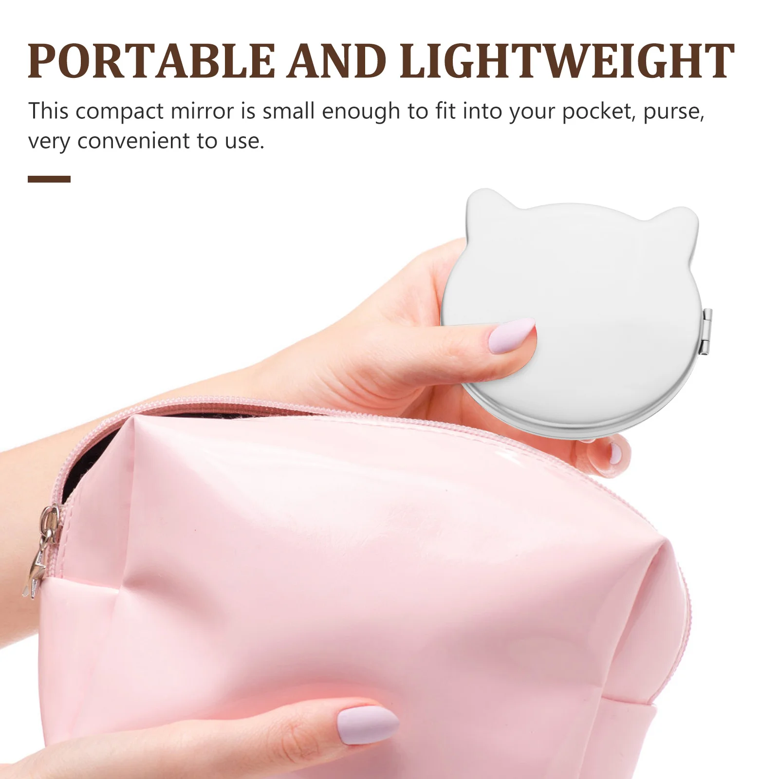 Tragbarer Schminkspiegel wie kompakte Spiegel, Metall, für Reisen, kleine Handschrift, Frau