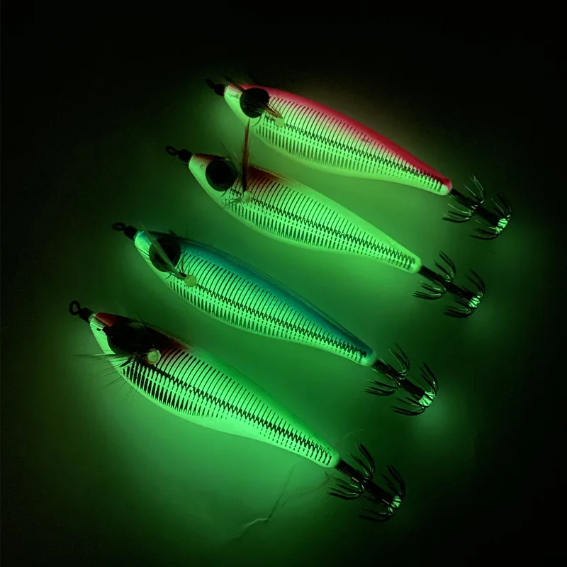 Luminous Lure 3D Eye Double Layer Squid Hook Bait Glowing in Dark Artificial Fishing Lure Fake Sea Carp Fishing Bait