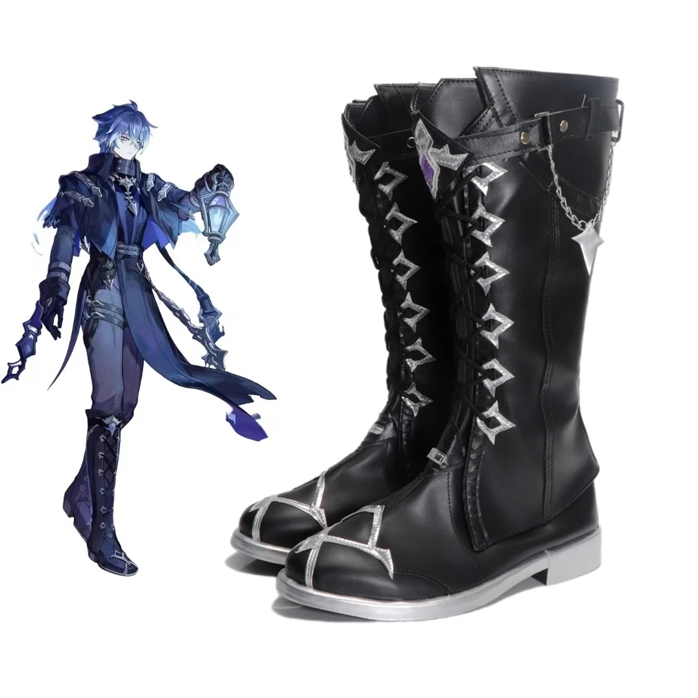 لعبة Genshin Impact Flins أحذية كوسبلاي أحذية سوداء طويلة للنساء والرجال ملحقات حفلات الهالوين كرنفال لعب الأدوار #1