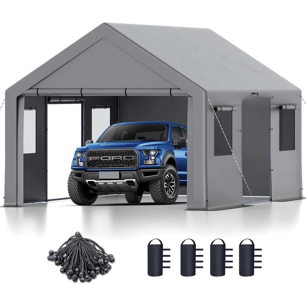 

13x20ft Durable Carport - Waterproof & UV Protection, Reinforced Steel, Ideal for Vehicles and Workshops