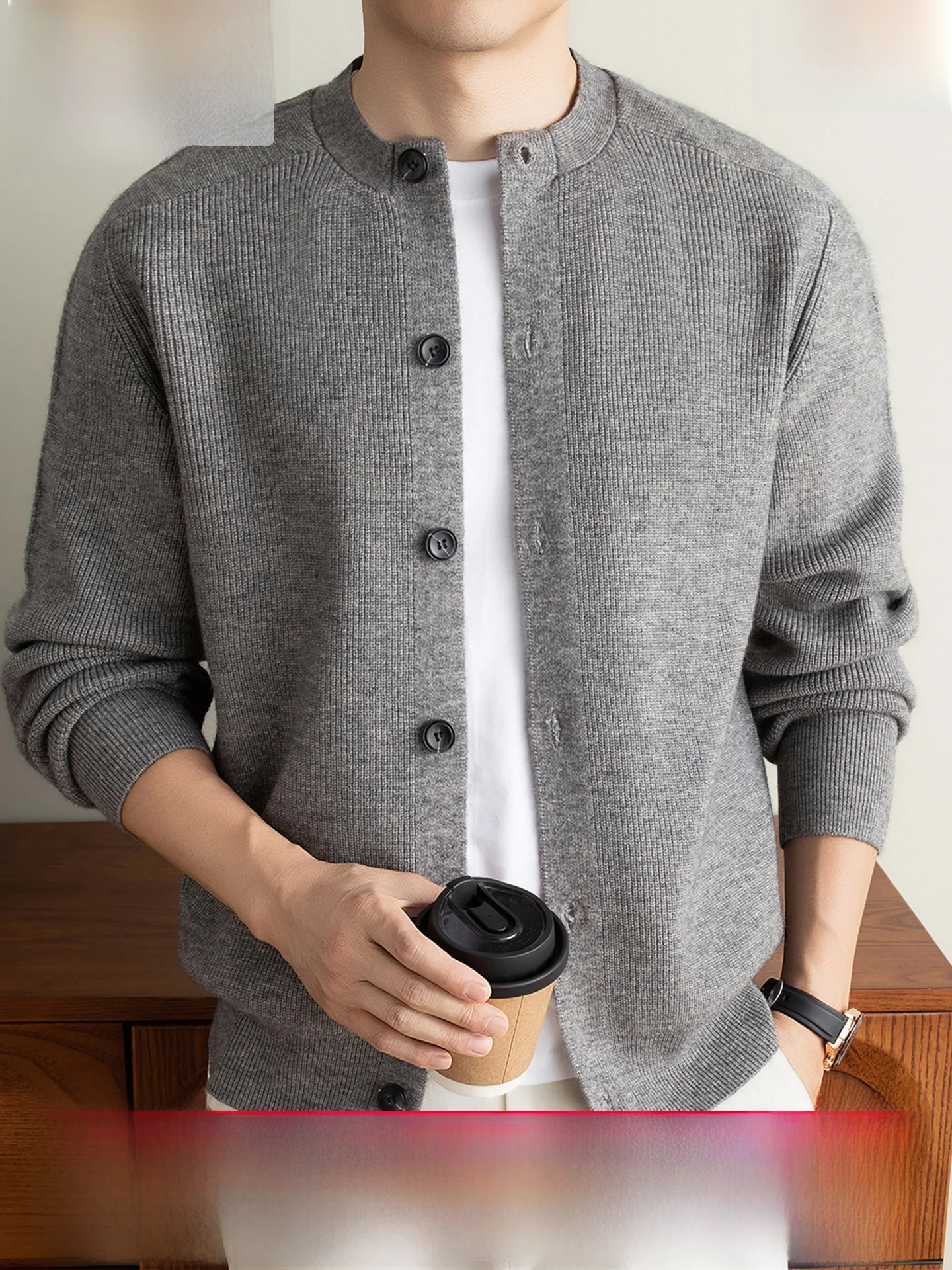 Casual Knitted Cardigan Men's round Neck Buttoned Simple Match Autumn New Mid-aged Men's Sweater Jacket Regular Fit Warmth