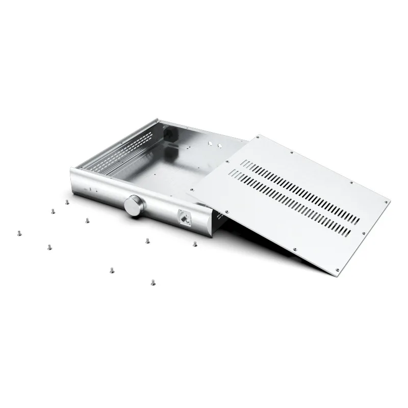 Silver Full Aluminum E500 Earphone Preamp Audio Amplifier Housing Chassis /AMP Enclosure /Case/DIY Box (330*62*308mm)