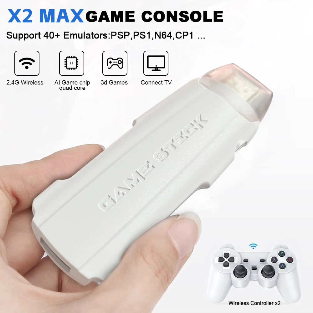 X2 MAX Video Game Stick 64G 128G 30000+ Games 4K HD Ретро игровая консоль Беспроводной контроллер M8 TV Game Stick 4K HD для GBA