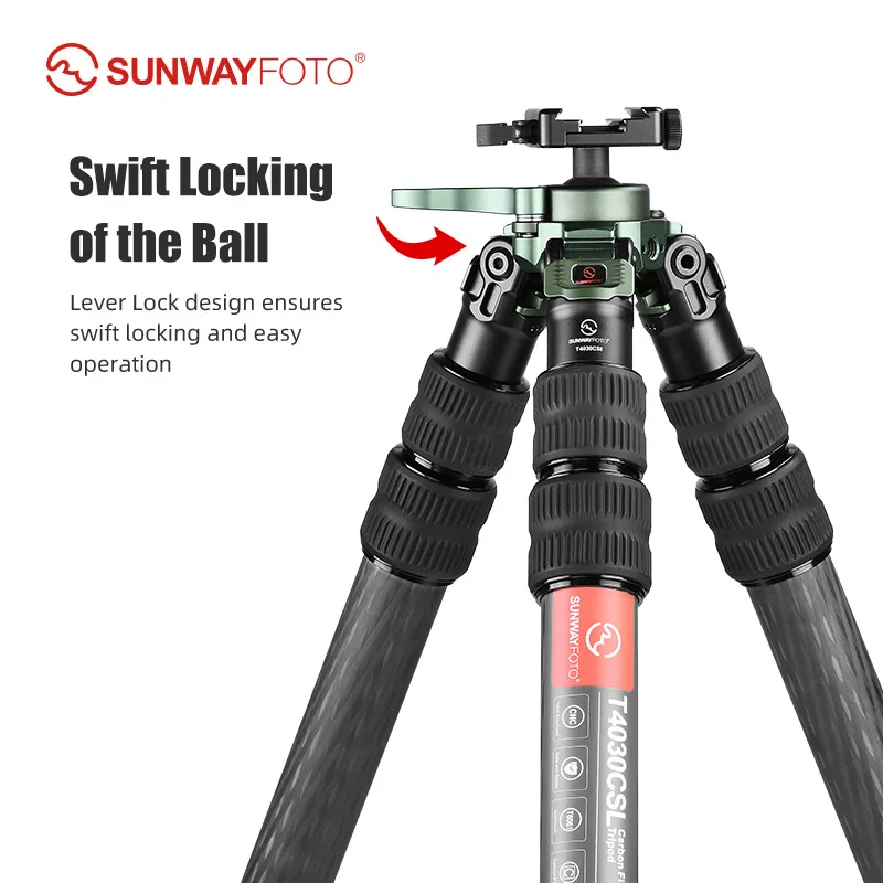 SUNWAYFOTO T4030CSI, 68” Tall Inverted Leg Series Carbon Fiber Tripod with 38mm Arca Ballhead, 40mm Tubes 3 Section