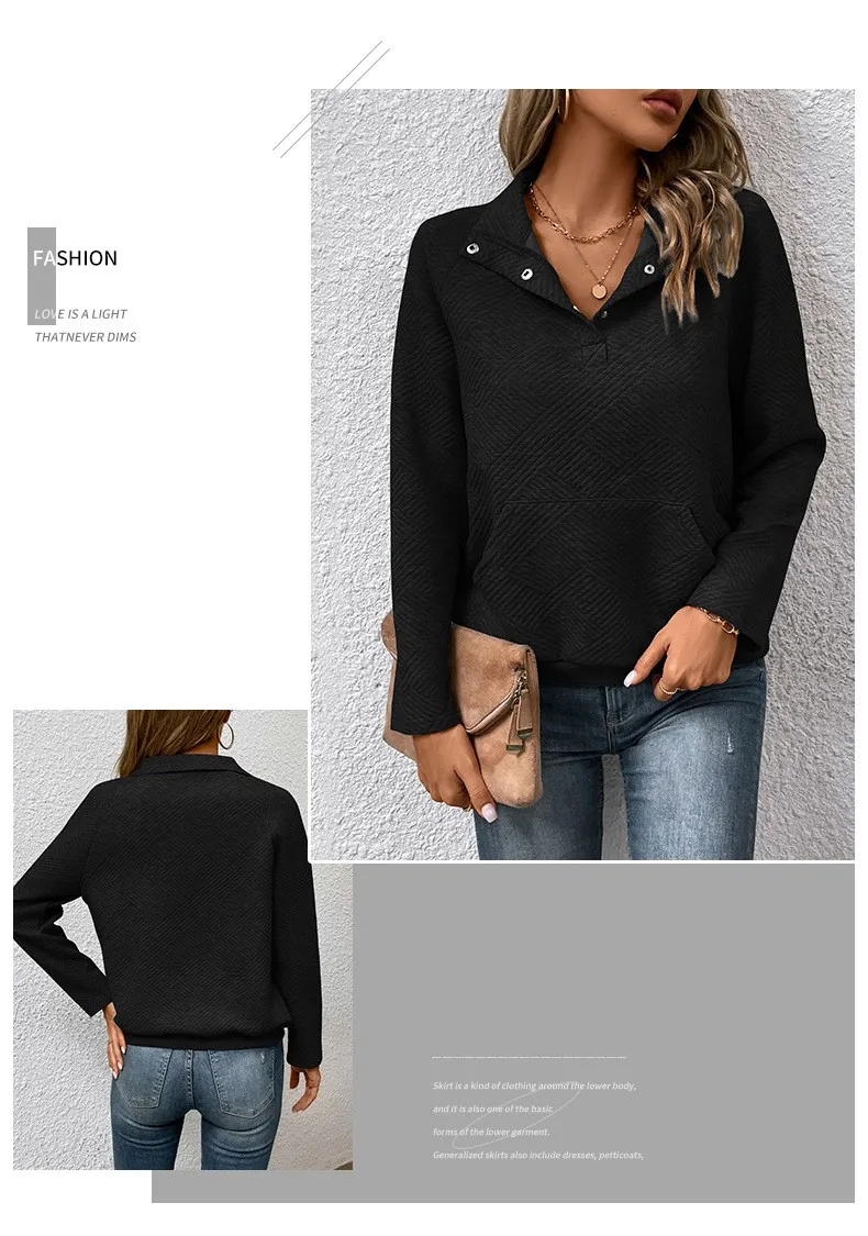 Casual Long Sleeve Hoodie Regular Fit Simple Style with Pocket Stand Collar Patchwork Lightweight Single Women Hoodie Autumn