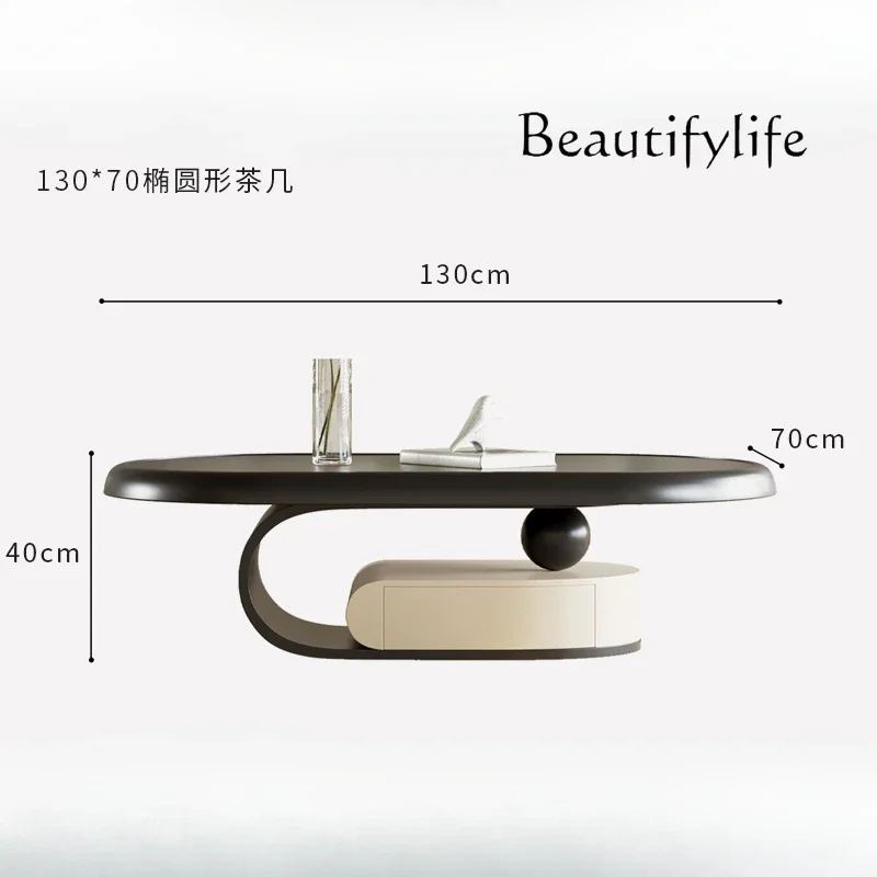 

Minimalist cream wind coffee table living room household Italian minimalist creative small apartment high-end oval