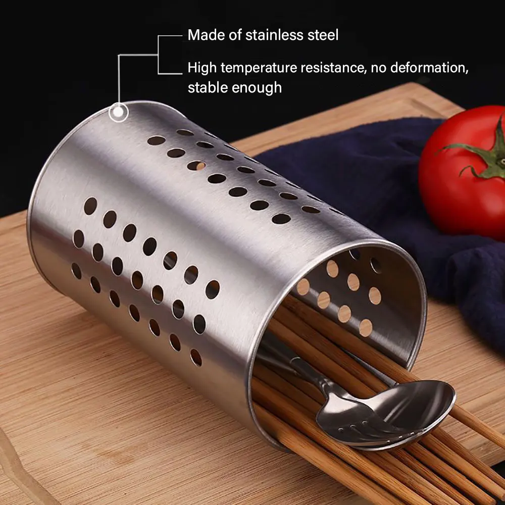 Silicone World Stainless Steel Chopstick Barrel Kitchen Storage Container Kitchen Tools Hollowed Out Drainage Storage Holder