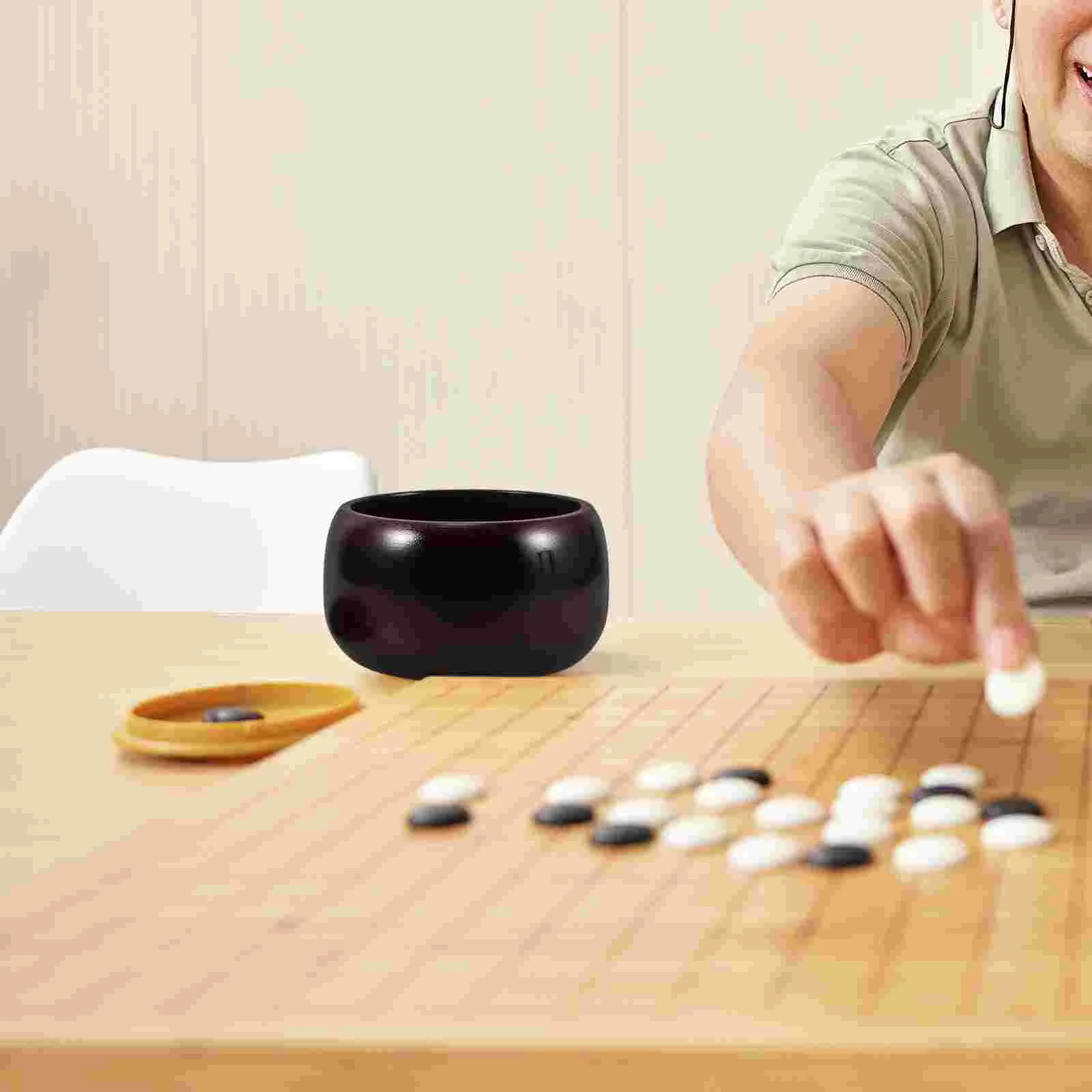 Go Jar Board Game Storage Bowls Solid Wood Chess Organizer Bins Bamboo Stones Holder Can Child