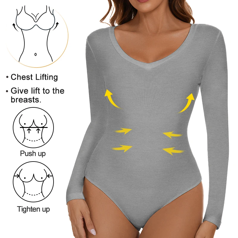 Thermal Underwear Tops Sexy V-Neck Low Cut Long Sleeve Bodysuits for womens Keep Warm Compression Cold Weather Bottoming Shirt