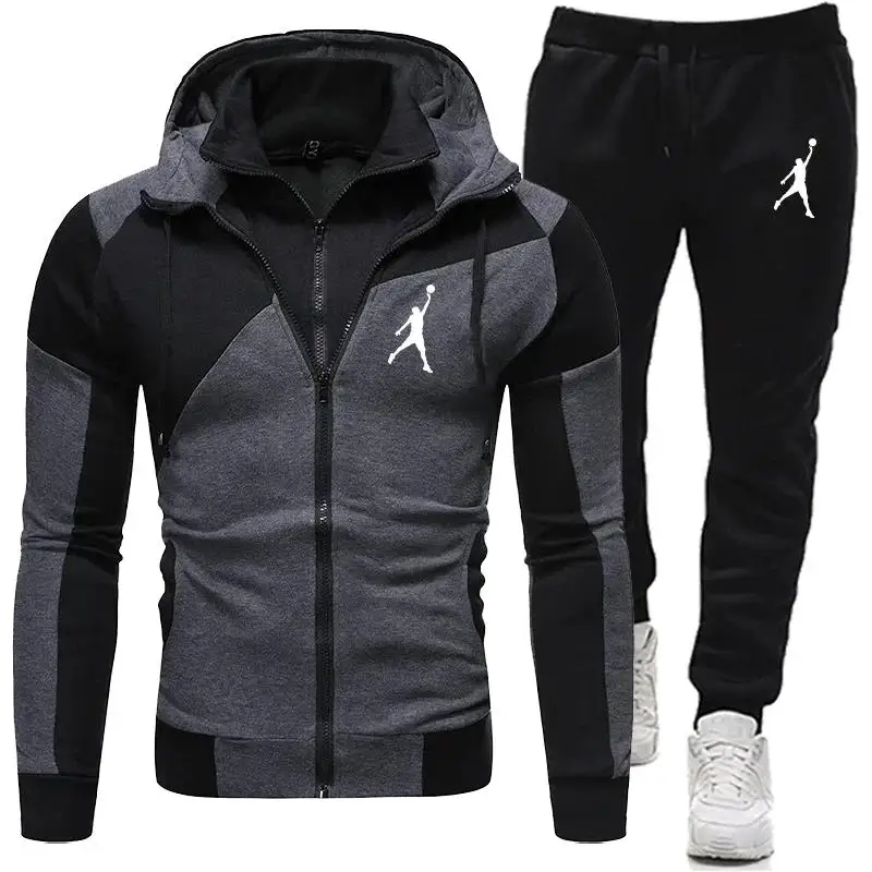 Double Zipper Sweatshirt Suit Autumn Two Piece Set of Pieces for Men Sports Suits New in Sweatshirts Hooded Zip-up Pant Sets