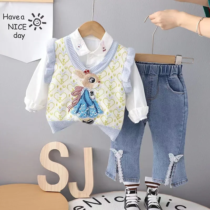 

Korean Autumn Super Cute Girls Three Piece Set Kids 2025 Spring and Autumn New Cute Girl Long Sleeve Set Little Princess